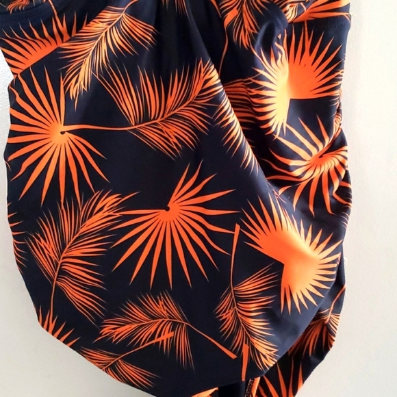 W You Di An Black with Orange Tropical Leaf Print Tummy Control Swimsuit SZ 4XL - Picture 4 of 10
